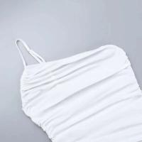 Verano 2024 Nuevo vestido largo ajustado con pliegues en los hombros y vestidos con dobladillo abierto en A para mujer - details 15