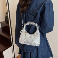 Bolso plisado de lentejuelas de estilo coreano, bolso cruzado con cadena y colgante de lazo exquisito, bolso de hombro ligero de Color sólido - details 22