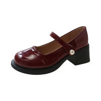 Nuevo francés retro boca ligera perla cabeza redonda tacón grueso tacón alto zapatos Mary Jane - details 0