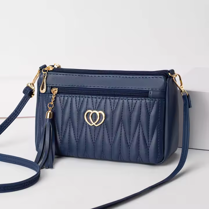 Bolso Cruzado de cuero PU para Mujer, Bolsa de hombro con Cremallera de gran capacidad, Con Hilo de borde, a la moda, novedad - 1