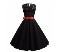 Lace patchwork summer women a line elegant vintage party dress with belt - details 21