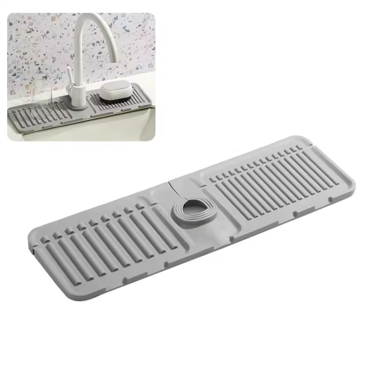 Tapete de grifo para fregadero de cocina, protector de salpicaduras de silicona Premium mejorado 2024 con propiedades de secado rápido, bandeja protectora Ideal para fregaderos de piedra en cocina y baño - 1