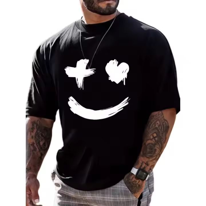 Camisetas de Verano para Hombres Cuello Redondo Estilo Gráfico de Sonrisa - 1