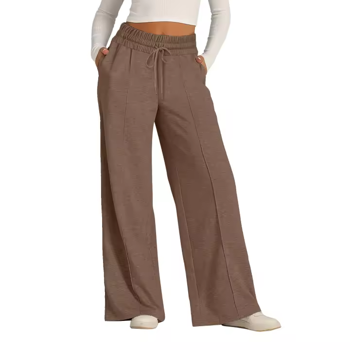 Pantalones deportivos de pierna ancha y cintura alta para mujer, pantalones de yoga casuales, jogger de cintura baja, estilo casual, algodón, hasta el tobillo - 1