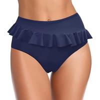 Pantalones de baño con volantes para mujer, Bikini de cintura alta sólido, parte inferior adelgazante, traje de baño a la cadera, calzoncillos, pantalones cortos de baño simples y exquisitos - details 3