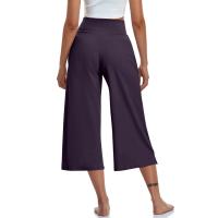 2024 primavera y verano mujeres elástico cintura alta 3/4 pantalón sólido Casual ajuste activo pantalones de pierna Capris anchos pantalones con bolsillos - details 43