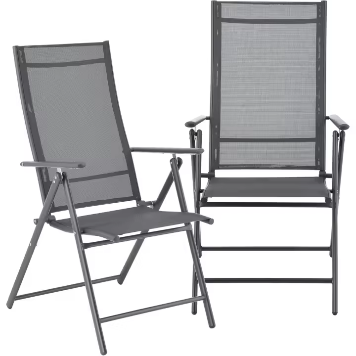 Juego de 2 Sillas Plegables de Jardín Kalamata Silla de Exterior Asiento para Terraza Balcón Patio con Reposabrazos y Respaldo Ajustable Patas de Acero 105 x 57 x 68 cm - 1