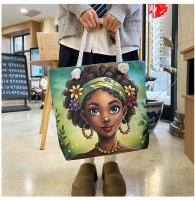 Nueva bolsa de mano bolsa de playa Bart pintado pintura bolsa de dibujos animados lino bolsa de lona de gran capacidad negro hermosa mujer - details 12
