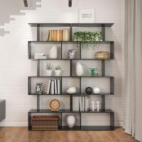 Estantería geométrica, estantería en forma de S, estantería de 6 niveles para dormitorio, estantería decorativa de madera moderna, estantería alta para oficina en casa, color negro - details 13