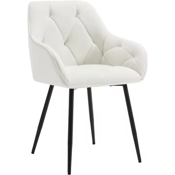 Silla de Comedor Moderna Resalto y Apoyabrazos Metal, Terciopelo, Crema - 1