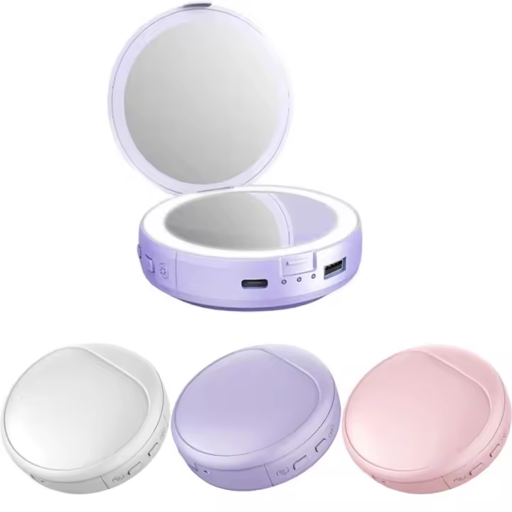 Mobile Energy Espejo de maquillaje LED 4 en 1, lupa 3x, espejo de tocador iluminado con luz de 2 colores, batería de gran capacidad, calefacción de 3 modos - 1