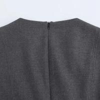 BUNO-vestido Midi a la moda para mujer, cuello redondo, manga corta, cremallera, vestido ajustado para ir al trabajo, vestido plisado informal versátil Vintage para mujer - details 7