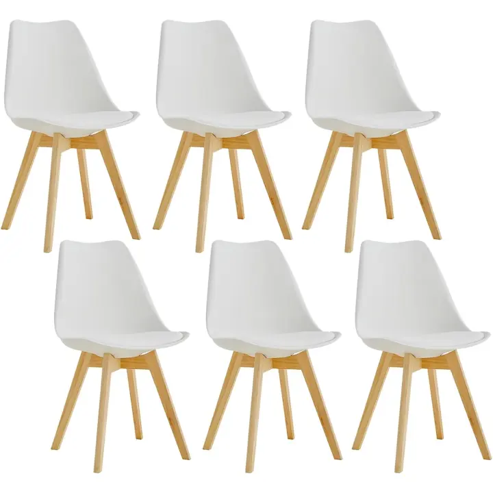 Pack de 6 Sillas de Comedor con Patas de Madera Maciza de Haya, Sillas de Cocina de Diseño Nórdico Sillas de Oficina de Madera con Asiento Acolchado, Blanco - 1