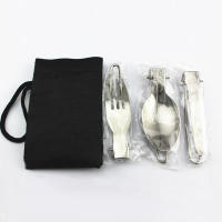 Juego de cubiertos portátiles de acero inoxidable, cubiertos plegables para acampar al aire libre, viajes, Picnic, cuchillo, cuchara, tenedor, vajilla, 3 piezas por juego - details 1