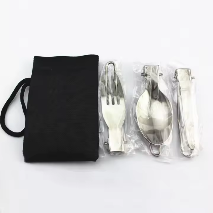 Juego de cubiertos de acero inoxidable portátil, cubiertos plegables para acampar al aire libre, S, picnic, cuchillo, cuchara, tenedor, villa, 3 piezas por juego, S, picnic, cuchillo, cuchara, tenedor, villa, - 1