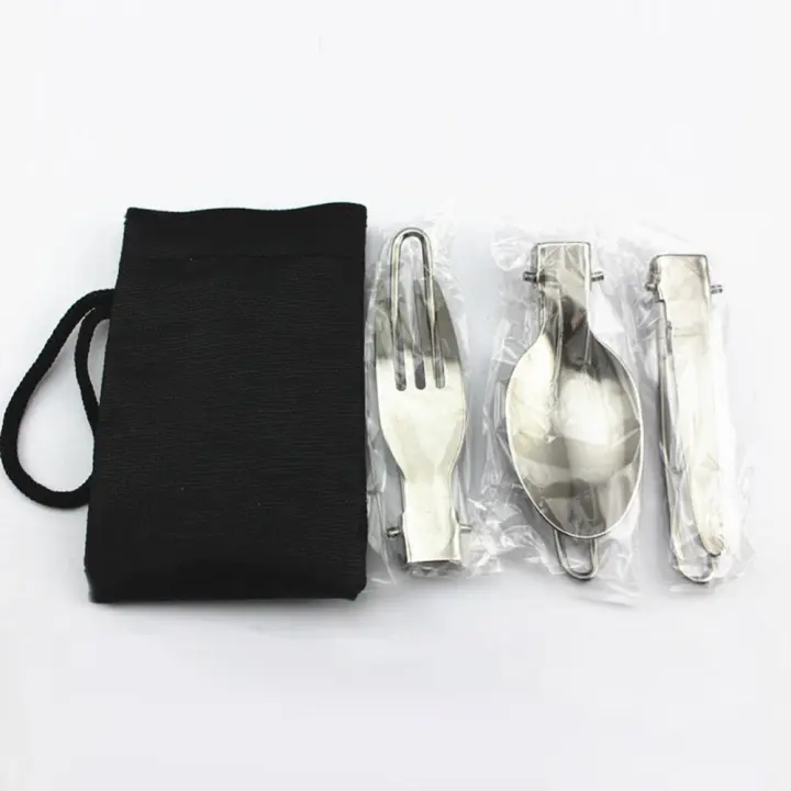 Juego de cubiertos de acero inoxidable portátil, cubiertos plegables para acampar al aire libre, S, picnic, cuchillo, cuchara, tenedor, villa, 3 piezas por juego, S, picnic, cuchillo, cuchara, tenedor, villa, - 1