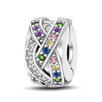 Encanto de Hebilla de Seguridad en Color Plata Esterlina S925 100% Real para Mujeres Joyería Fina de Cumpleaños Ajuste a Pulsera Original de 3mm Material Natalicio: Piedra ZIRCON - details 10