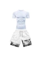 Traje de compresión para hombre, traje deportivo de secado rápido, pantalones cortos ajustados de manga corta de Anime de doble capa para verano - details 2
