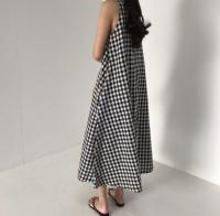 REALEFT-vestidos Vintage a cuadros para mujer, vestidos sin mangas de cintura alta, cuello redondo, sin mangas, informal, holgado, corte en A, verano 2024 - details 5