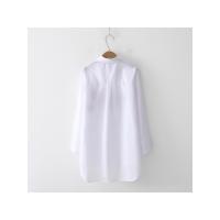 Blusa De Algodón Blanca Casual Para Mujer Cuello En V Con Botones Manga Larga Bordada Estilo Casual Blusa Transversal - details 7