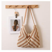 Bolso de algodón tejido de un solo hombro estilo étnico, bolso de paja, bolso de playa para vacaciones, bolso versátil para mujeres - details 10
