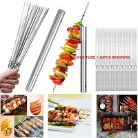 Juego de brochetas planas Kabob de 35CM de largo, palos de barbacoa de acero inoxidable, pinchos de Metal para barbacoa - details 1