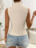 Suéter sin mangas de verano de Color sólido para mujer, chaleco, abrigo, temperamento superior de moda para ir al trabajo, chaleco cansado con botones y V - details 8