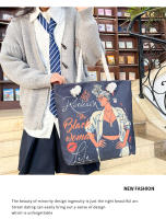 Nueva bolsa de mano bolsa de playa Bart pintado pintura bolsa de dibujos animados lino bolsa de lona de gran capacidad negro hermosa mujer - details 17