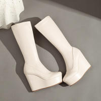Botas ajustadas de tacón alto para mujer, botines de moda con cremallera lateral y cabeza redonda, manga media, Otoño/Invierno, 2025 - details 6