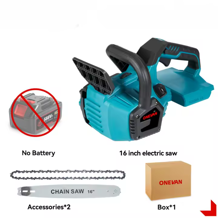 ONEVAN Motosierra eléctrica sin escobillas de 16 pulgadas y 8000w, sierra de cadena para carpintería, cortador de ramas de árbol, herramienta eléctrica para batería Makita, juego de pines - 1