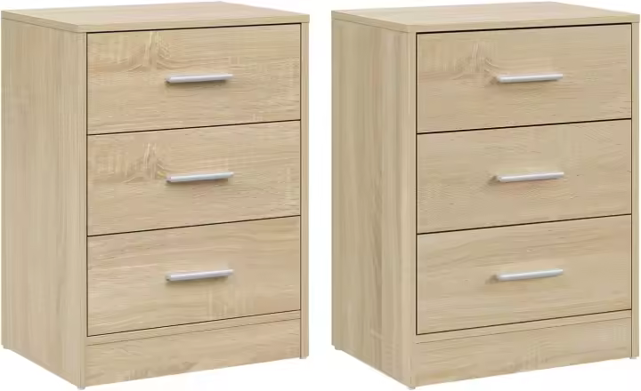 Mesa de Noche Blanca Moderna de Madera Estilo Dormitorio con 3 Cajones Tamaño 39x28x54 cm - 1