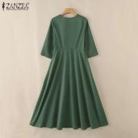 ZANZEA-vestido veraniego de primavera 2025, Vestidos de trabajo de fiesta de manga larga a la moda para mujer, bata por debajo de la rodilla con botones lisos, Vestidos elegantes informales para vacaciones - details 7