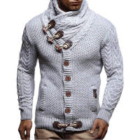 Suéter de punto tipo cárdigan de un solo pecho con cuello alto para hombre, para otoño e invierno - details 11