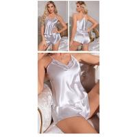 Pijamas de Seda Hielo Pantalones Cortos con Tirantes para Mujer Moda Nocturna Sencilla - details 6