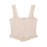 Moda para Mujer OUWU Chaleco de Punto Cortado a Raya, Cuello Cuadrado, Camisetas Sin Mangas Elegantes - details 1