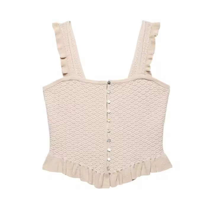 Moda para Mujer OUWU Chaleco de Punto Cortado a Raya, Cuello Cuadrado, Camisetas Sin Mangas Elegantes - 1