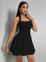 Vestido corto de verano con cuello Halter para mujer, vestido de verano con cintura acampanada, Y2K - details 3