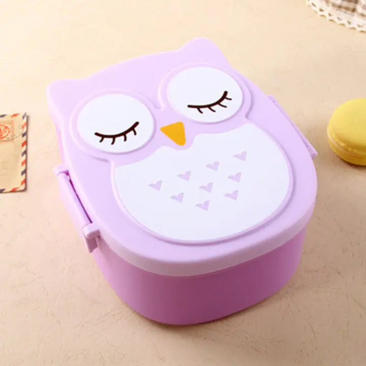 Plato frío de búho para niños de dibujos animados, contenedor de comida para microondas, iluminación portátil para estudiantes CA, contenedor de caja bento con plato compartimento - 1