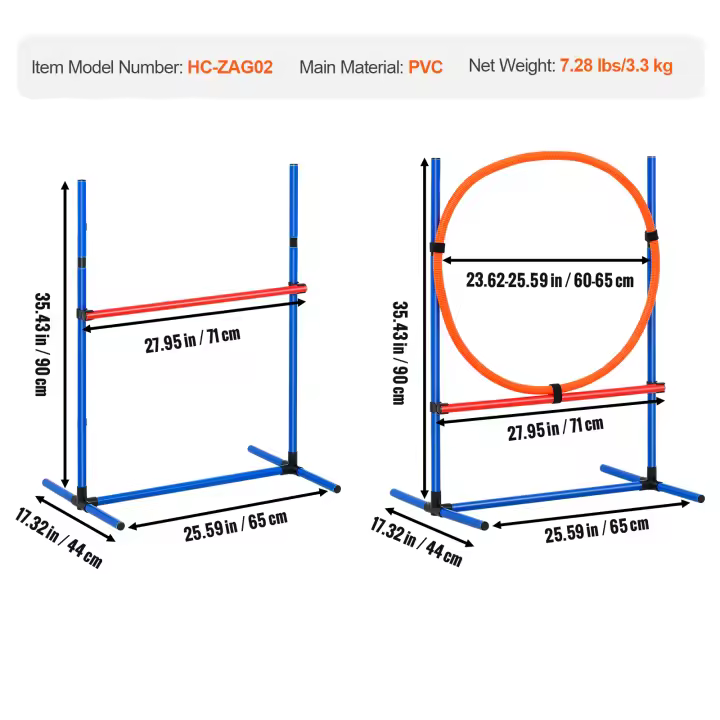 SucceBuy Equipo de entrenamiento de agilidad para perros, obstáculos altos ajustables y anillo de salto, kit de inicio de carrera de obstáculos para cachorros con bolsa de almacenamiento para patio trasero, interior y exterior - 1