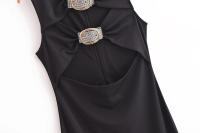 , vestidos de moda de verano, cuello redondo sin mangas negro y decoración de encaje con, vestido largo de estilo festivo para - details 5
