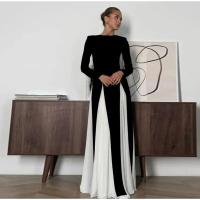 Vestidos largos elegantes de retazos en blanco y negro, vestido ajustado de manga larga con cuello redondo a la moda para mujer, batas de fiesta de noche para mujer - details 12