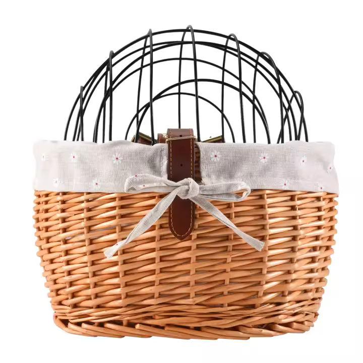 Cesta delantera para manillar de bicicleta, asiento para mascotas, tejido a mano, de mimbre, para bicicleta de carretera - 1