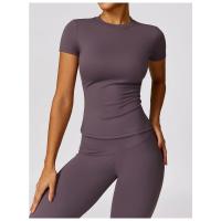Camiseta deportiva ajustada para mujer, camiseta deportiva de secado rápido de alta elasticidad para fitness, yoga, ropa deportiva de manga corta - details 7
