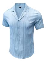 Hombre manga corta cuello cubano camisa a rayas verano casual top chaqueta - details 8
