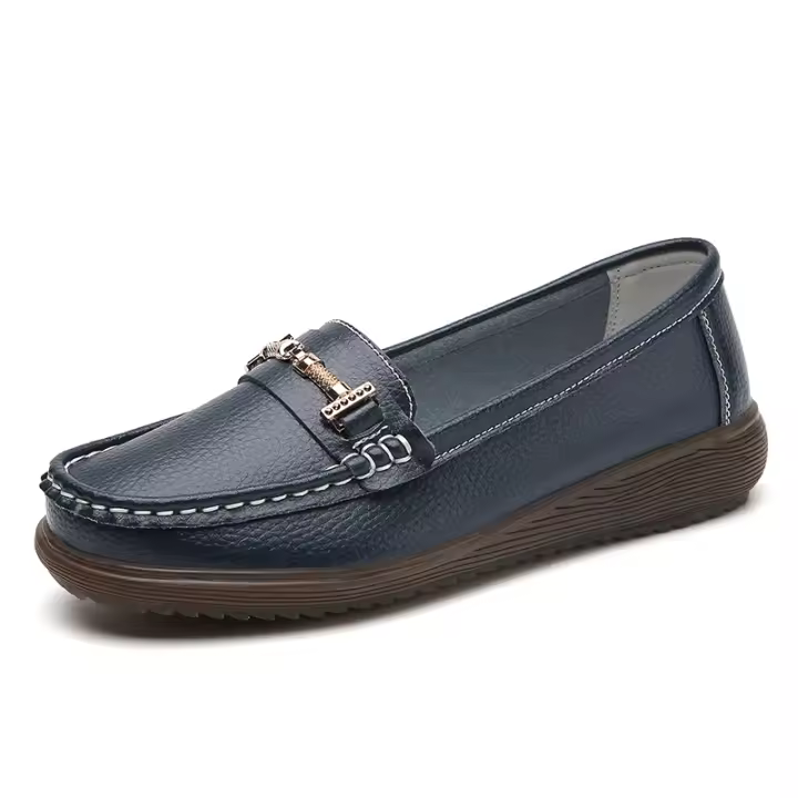 Moda mujer pisos mocasines de cuero Slip Ons zapatos para caminar con hebilla Dios azul - 1