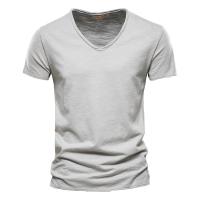 Camiseta de algodón para hombre, camisetas sólidas ajustadas con diseño de moda con cuello en V, camisetas para hombre, camisetas de manga corta para hombre - details 8