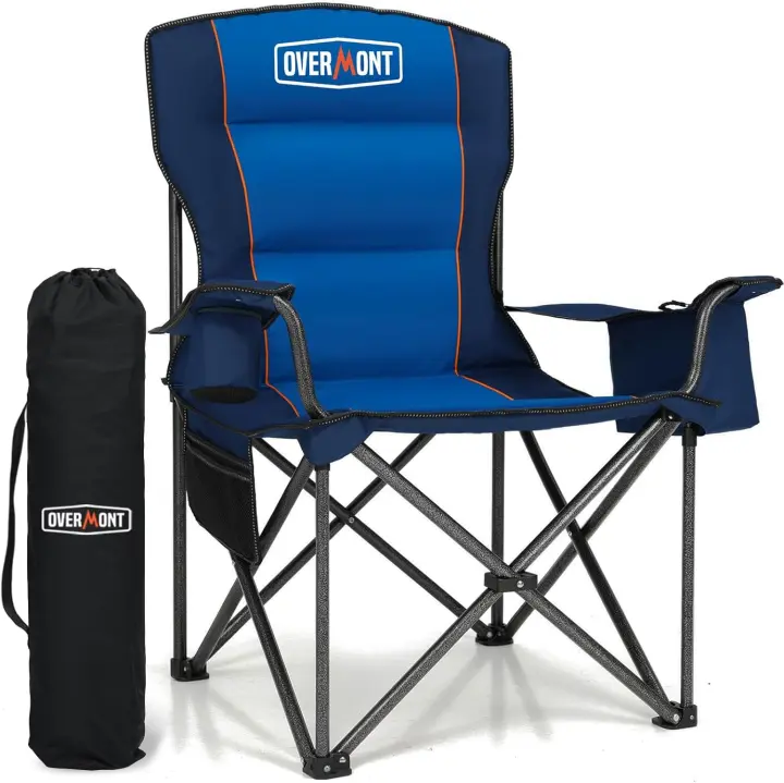 Silla de Camping Plegable Grande 2 Piezas - Silla Playa Portátil con Reposabrazos Bolsa Nevera Portabebidas - Soporta 204 kg - para Camping Pesca - 1