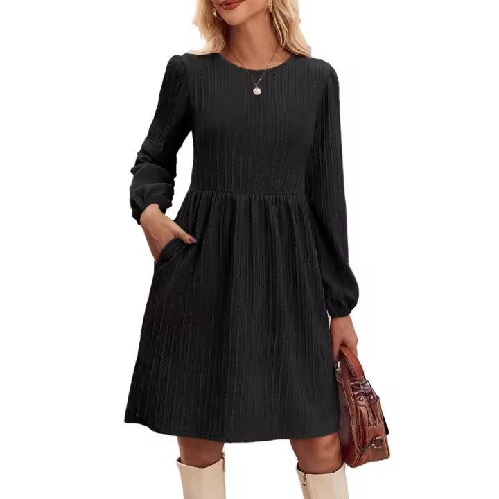 2024 Otoño/Invierno nuevas mujeres Jacquard tejido cuello redondo burbuja manga larga Ds - 1