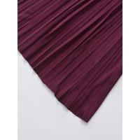 Falda midi plisada de cintura alta color vino tinto para mujer, elegante para oficina. - details 5