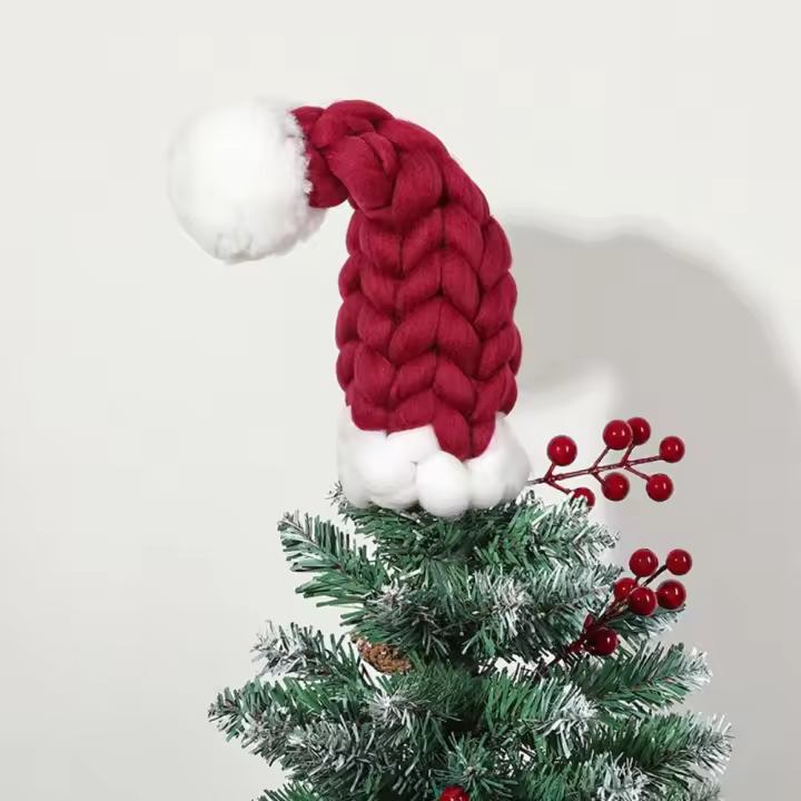 Sombrero de Navidad hecho a mano, cubierta para botella de vino, hilo grueso y suave, cubierta de champán de Navidad, decoraciones navideñas rojas y verdes para familia - 1